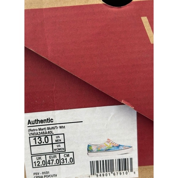 Vans Authentic (Retro Mart) Multi/ VN0A348A40L Mens Size‎ 13